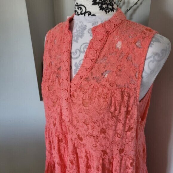 Sunny Studio Paris Cotton  Lace Coral Summer Dress  Sz L - Picture 2 of 11